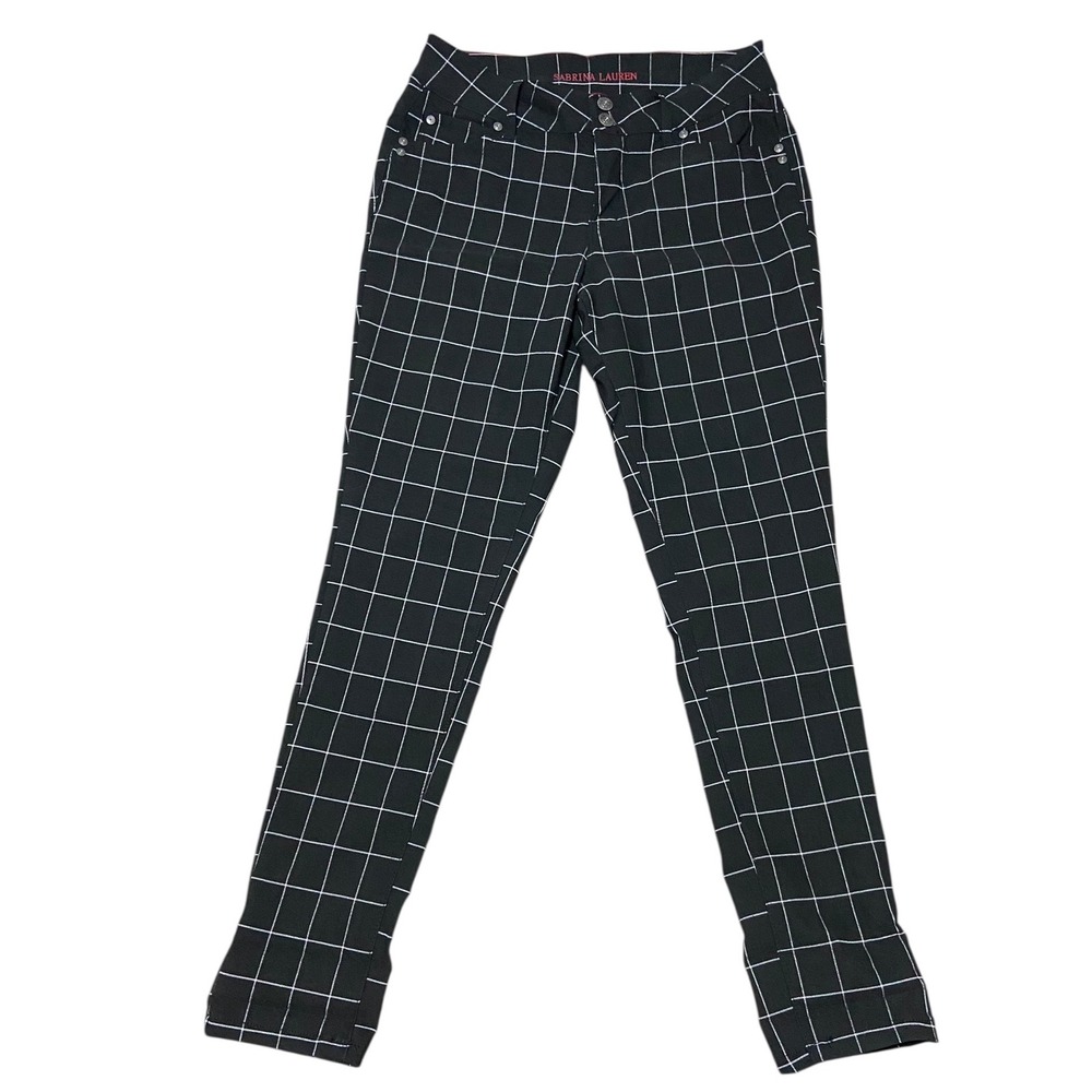 Sabrina Lauren Black Windowpane‎ Plaid Pants Career Casual Trousers Size 10